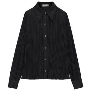 NWT Anine Bing Black Plissé Effect Button Up Shirt